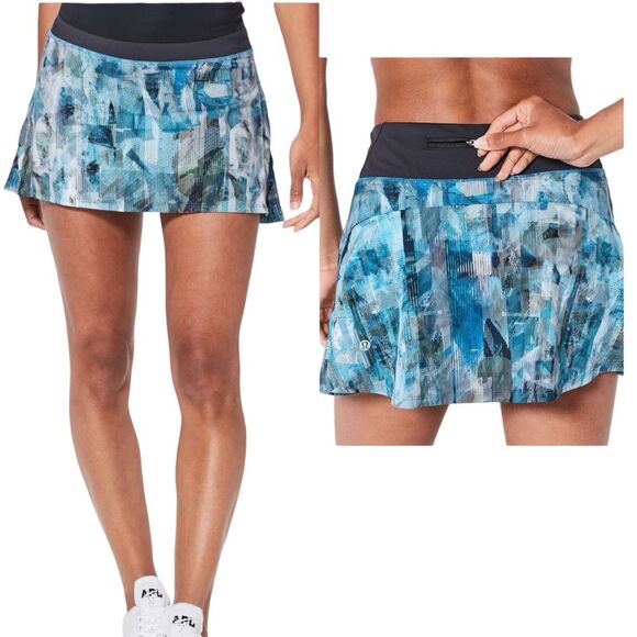 lululemon Women's Play off the Pleats Skirt 13" sz 12 Multi Blue Tennis Golf - Picture 1 of 10